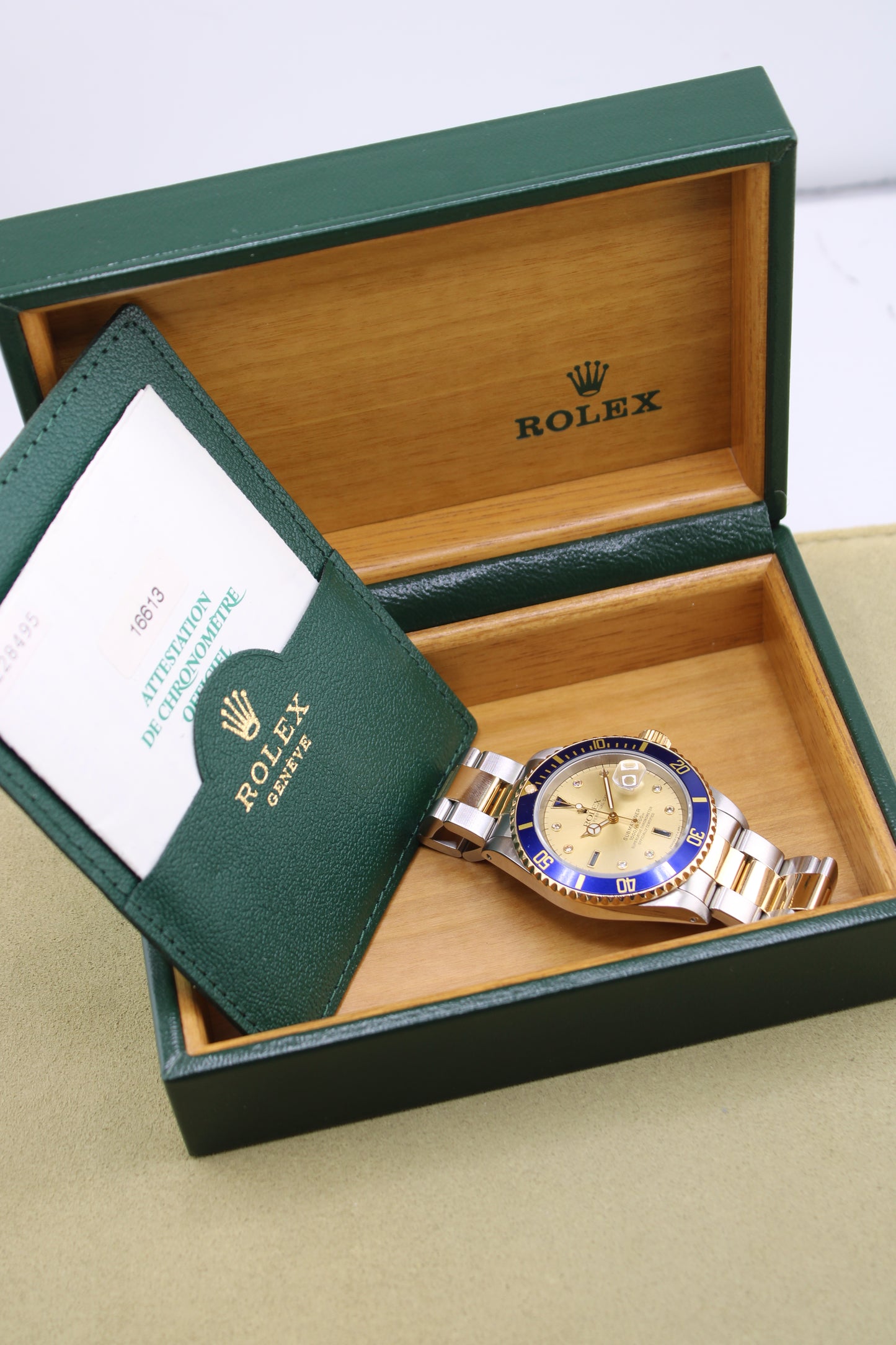 Rolex Submariner Date 16613 "Champagne Serti" Box & Paper