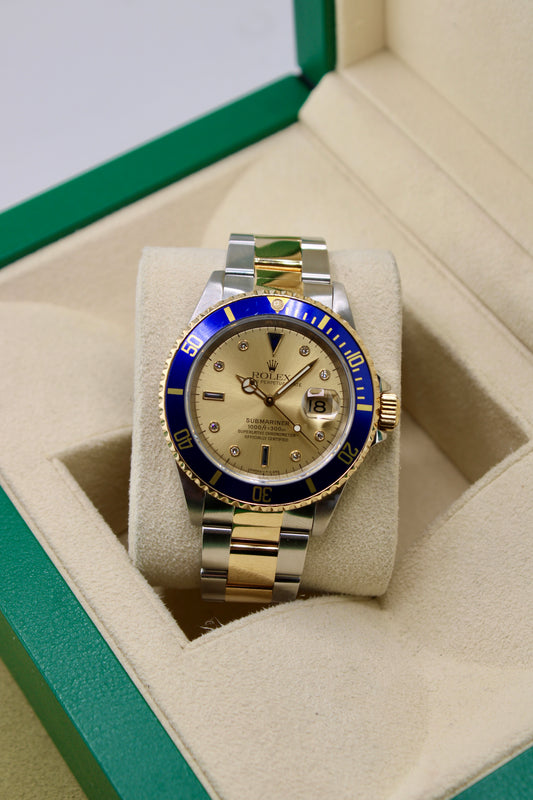 Rolex Submariner Date 16613 "Champagne Serti" Box & Paper